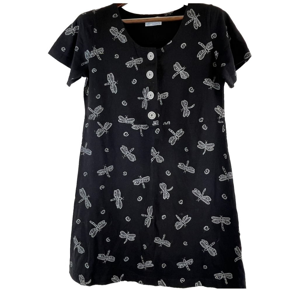 fresh produce Black Dragonfly Print Short Sleeve Dress